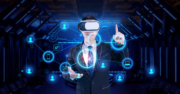 VR虚拟5G网络白天VR商务人士5G网络未来科技摄影图配图