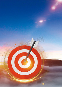 企业励志展板背景摄影照片_企业文化目标明确背景白天箭靶靶心蓝天白云射箭摄影图配图