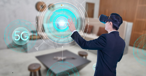 vr虚拟技术摄影照片_VR虚拟技术智能家居白天VR人像智能家居体检摄影图配图