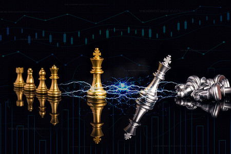 企业文化金融博弈夜晚国际象棋国际象棋博弈摄影图配图
