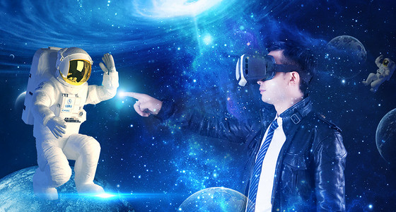 VR科技全息太空之旅无VR科技合成无摄影图配图
