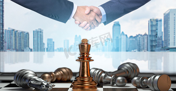 企业文化商业合作白天国际象棋握手商业握手摄影图配图