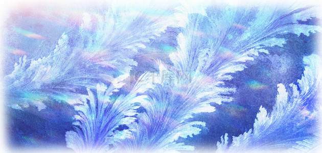 玻璃冰花霜花蓝紫手绘