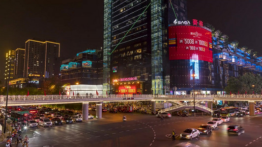 城市夜景西安小寨十字路口车流摄影