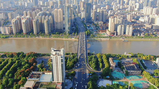 航拍武汉汉江跨江大桥交通