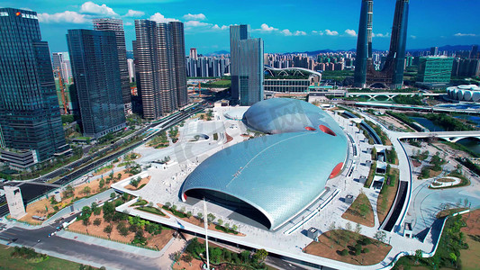 游泳比赛摄影照片_航拍杭州奥体中心游泳馆建筑