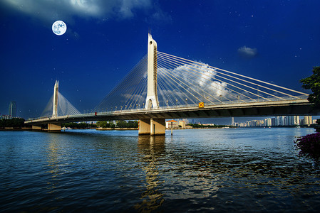 海珠桥夜景摄影照片_广州珠江海印桥高架桥夜景摄影图配图