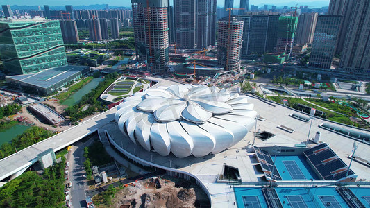 杭州奥体中心网球摄影照片_航拍杭州奥体网球场建筑奥体中心