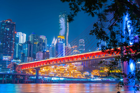 重庆夜景晚上大桥城市静物摄影图配图