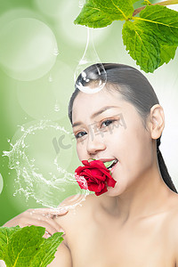 医美植物美容保湿白天年轻女性保湿植物护肤摄影图配图