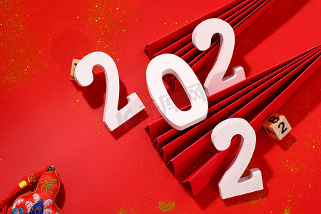 过年新春2022数字创意图红色背景摄影图配图