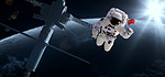 航天工程宇宙空间站夜晚航天员太空宇宙遨游太空摄影图配图