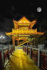 广州东湖公园古建筑观光亭夜晚摄影图配图
