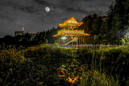 古建夜景摄影照片_广州东湖公园古建筑观光亭夜景摄影图配图