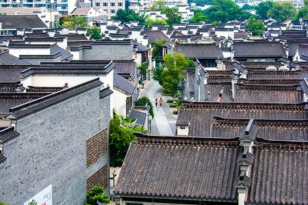 南京绒花摄影照片_俯瞰南京夫子庙秦淮河风光带门东景区明清民居摄影图配图