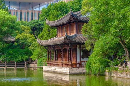 南京总统府煦园中的傍水楼阁摄影图配图