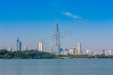 南京玄武湖城市天际线摄影图配图