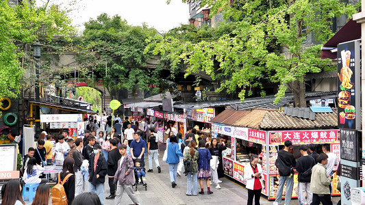 集市养猫摄影照片_老街赶集人来人往