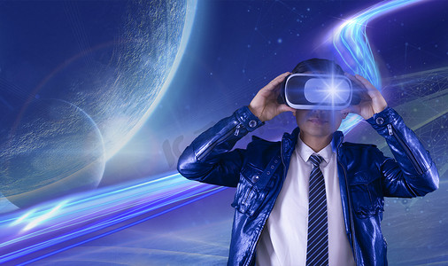 光效宇宙摄影照片_VR虚拟宇宙星空摄影图未来科技