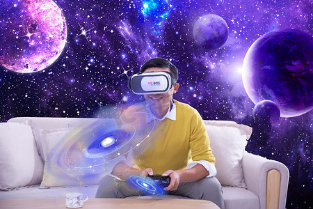 人像正视眼镜VR虚拟体验摄影图未来科技