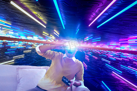 光效发散摄影照片_VR光效虚拟体验摄影图