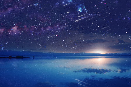 宇宙星空流星湖泊摄影图宇宙星空
