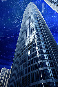 星空高楼摄影图现代建筑