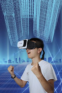 VR智能穿戴体验城市未来科技摄影图未来科技