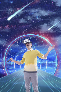 光线星空摄影照片_VR虚拟未来科技体验摄影图未来科技