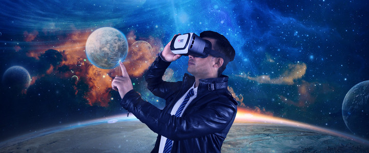 人像VR虚拟体验太空科技人像摄影图科技人像