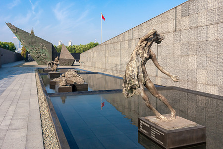 南京大屠杀遇难同胞纪念馆雕塑广场摄影图配图国家公祭日