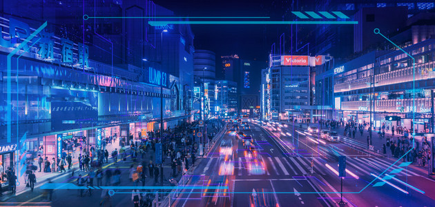 未来科技街道霓虹灯蓝紫色赛博朋克背景