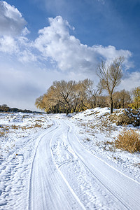 晴天摄影照片_晴天雪地景观上午雪地入冬素材摄影图配图