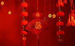 春节灯笼福字吊挂组合摄影图配图
