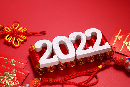 2022春节新春数字创意红色摄影图配图