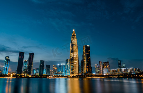 深圳水水水水摄影照片_深圳城市建筑CBD人才公园夜景摄影图配图