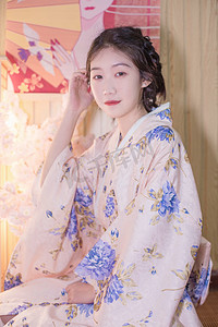 姐妹写真日本和服美女摄影图配图