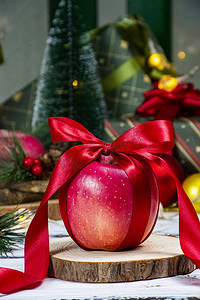 平安果圣诞节礼物苹果摄影图配图