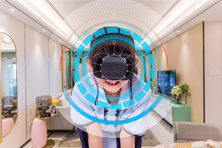 VR眼镜VR互动未来科技科技人像创意合成摄影图配图