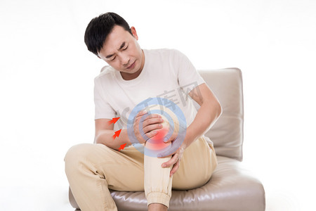 男性疼痛关节炎膝盖风湿摄影图配图