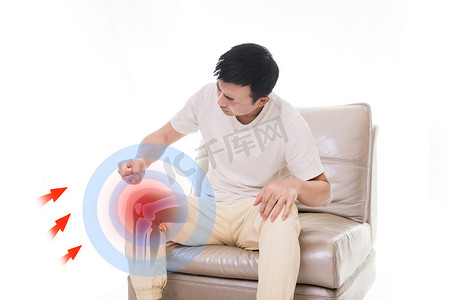 男性膝盖骨性关节炎按摩疼痛摄影图配图