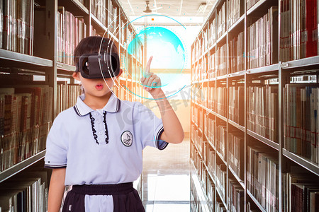 未来人像人工智能VR互动VR眼镜体验摄影图配图