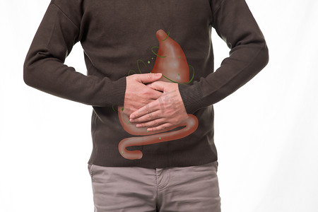 生病胃疼疼痛男性肚子疼摄影图配图