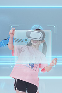 科技人像人工智能VR互动创意合成VR眼镜摄影图配图