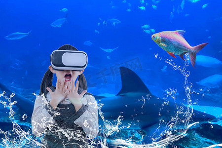 未来科技VR互动创意合成V科技人像体验摄影图配图