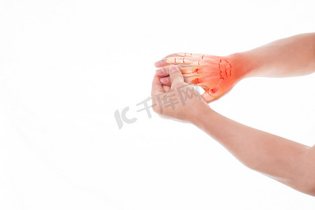 手部疼痛摄影照片_疼痛腱鞘炎关节受伤手摄影图配图