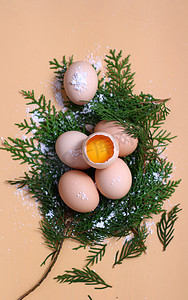 静物棚拍土鸡蛋餐饮美食黄色背景摄影图配图