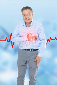 老年人胸闷胸口痛心脏曲线摄影图配图