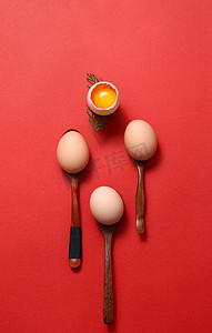 静物棚拍土鸡蛋餐饮美食红色背景摄影图配图