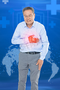 老年人胸闷胸口痛医疗科技背景摄影图配图
